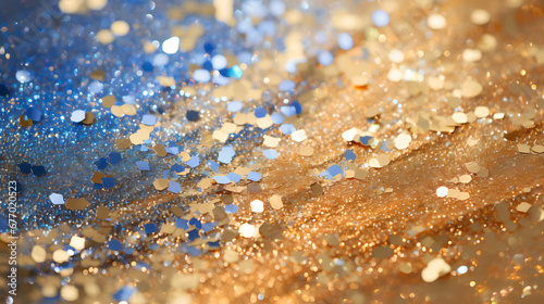 Gold and blue sequins were scattered on the ground