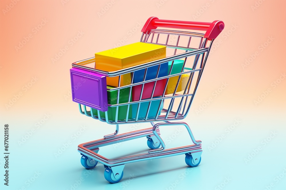 3D Shopping Cart Illustration on Isolated Background created with Generative AI 3D Shopping Cart Illustration on Isolated Background created with Generative AI