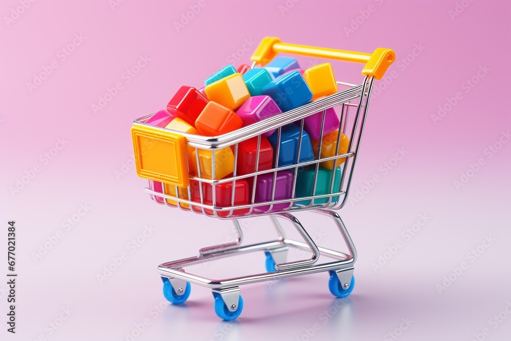 3D Shopping Cart Illustration on Isolated Background created with Generative AI