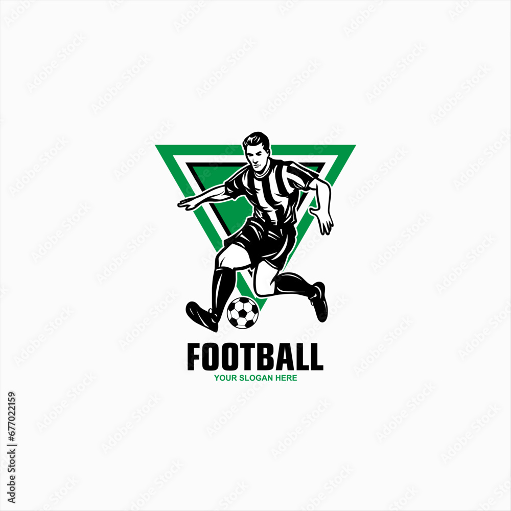 Modern Soccer Player In Action Logo with ball Modern Soccer Player In Action Logo with ball