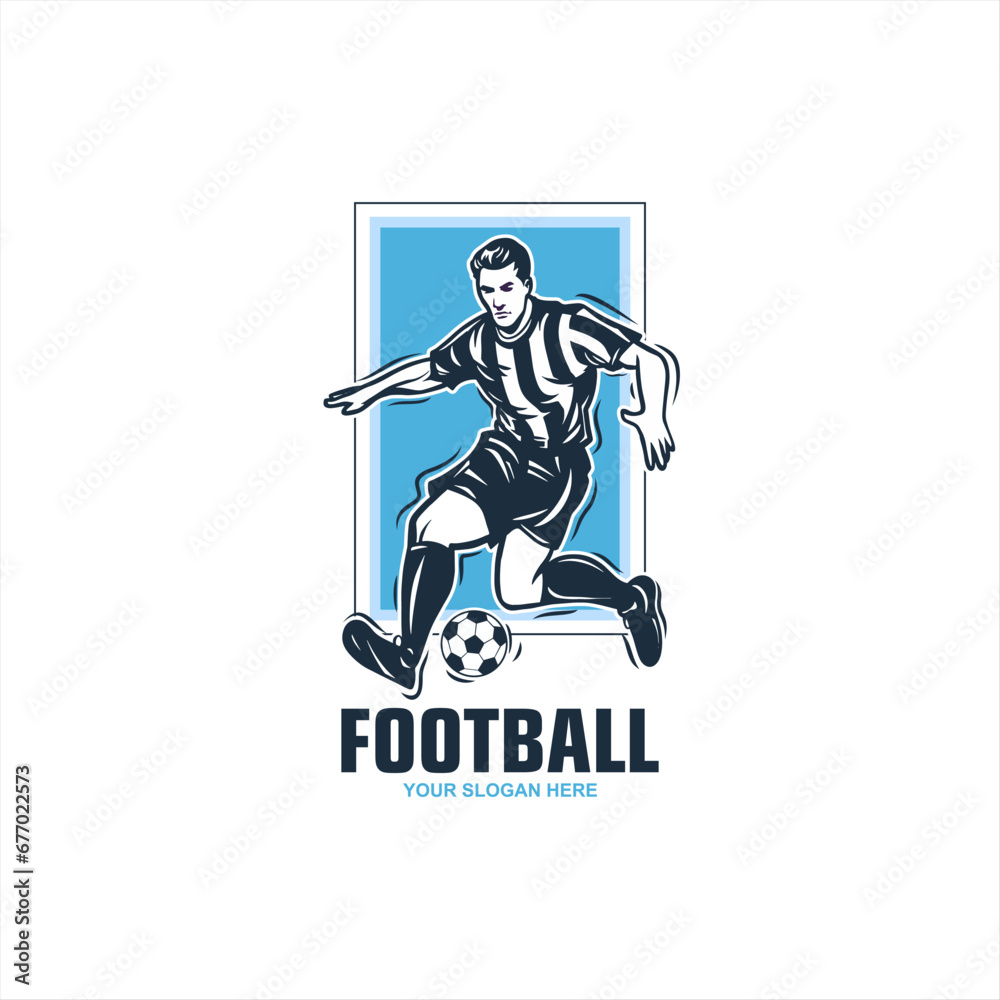 Football player hit ball Logo vector. Soccer Sport icon