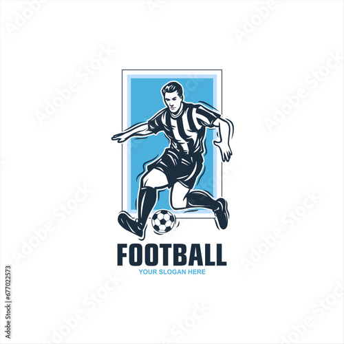 Football player hit ball Logo vector. Soccer Sport icon