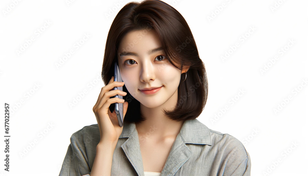 A beautiful young woman makes a phone call on her smartphone. A beautiful young woman makes a phone call on her smartphone.