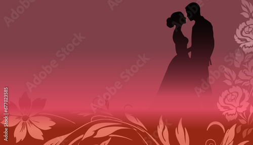 silhouette of a couple bride and groom wedding with golden flowers boarder