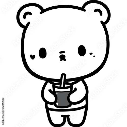 Bear drinking cute black and white icon