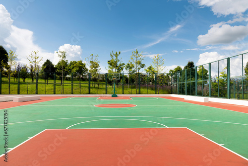 Background of empty basketball court © xy