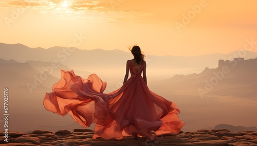 Slender woman in a dress in the desert photo