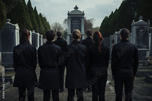 A group of young people in a cemetery looking at the tombstones