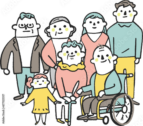 4世代そろい踏み　イラスト素材	
