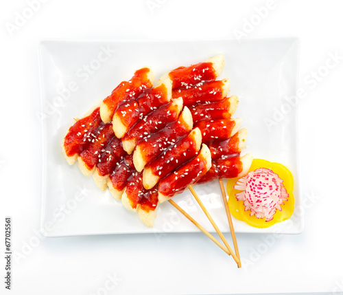 Deep fried Tteokbokki with Sauce Rice Cake stick Korean Food