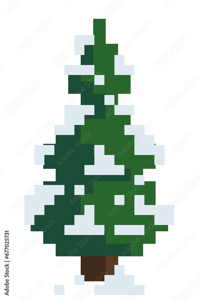 Fototapeta premium Pixel winter pine Christmas tree with snow 1