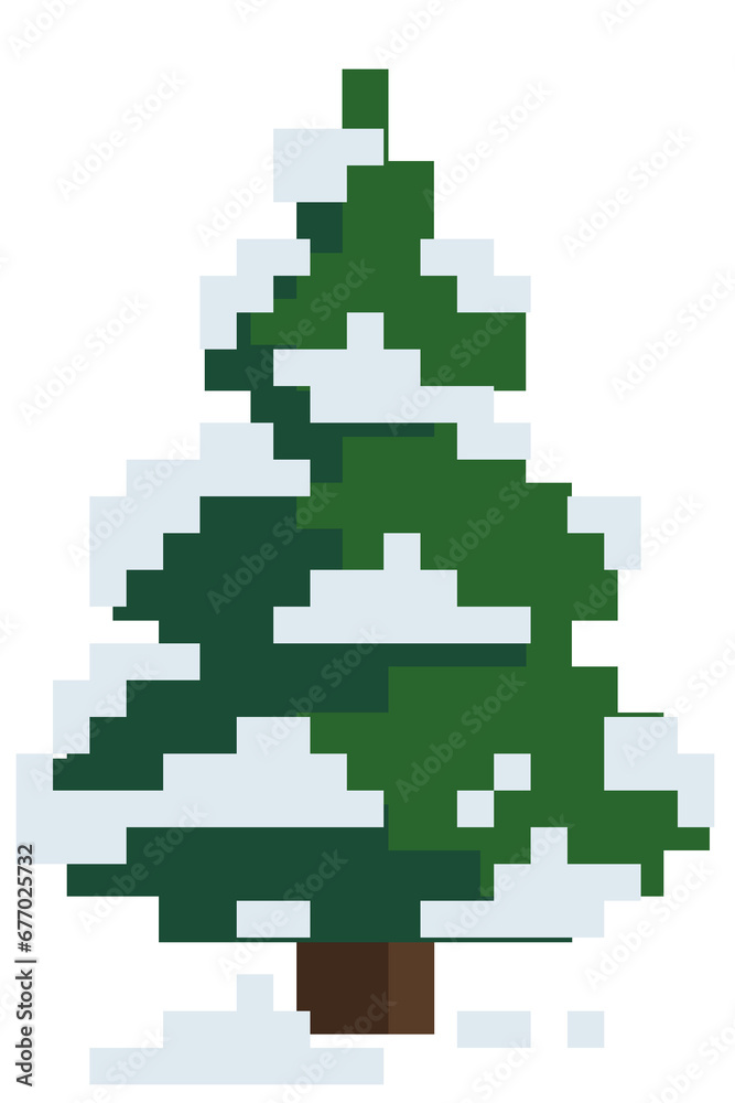 Fototapeta premium Pixel winter pine Christmas tree with snow 2
