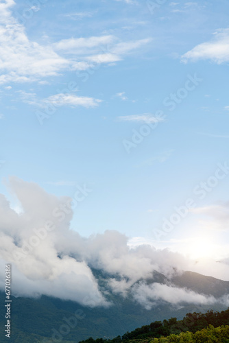 Landscape of mountain covered fog