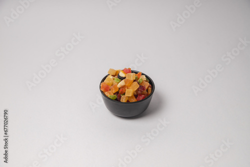 Mixed dry fruits on Black bowl with white background, Mixed dried fruits on glass bowl with white background