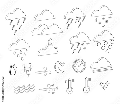 set of contour isometric weather forecast icons