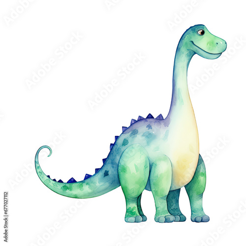 Watercolor Dinosaur Clipart Illustration. Isolated elements on a white background.