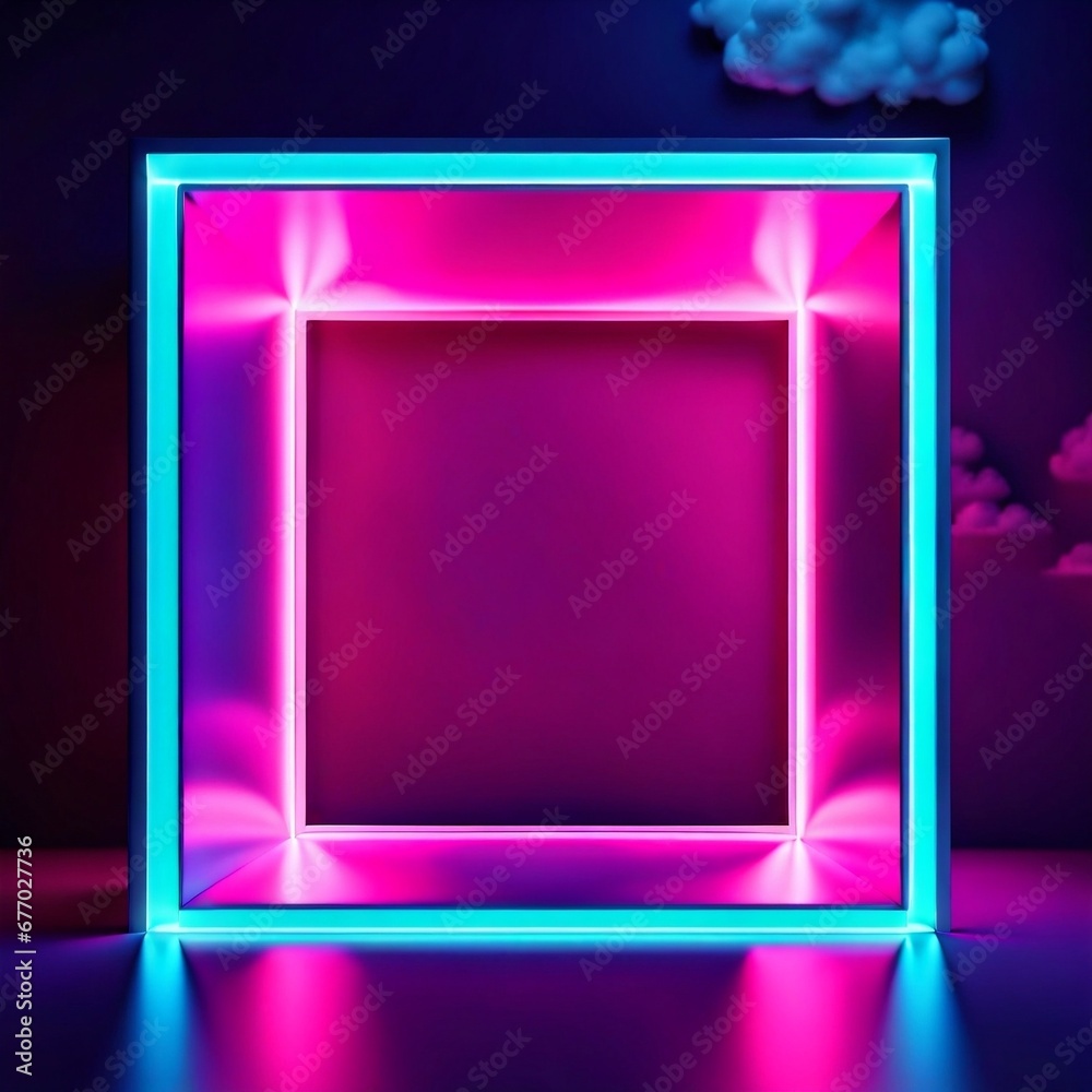 3d render, abstract cloud illuminated with neon light ring on dark night sky. Glowing geometric shape, round frame 3d render, abstract cloud illuminated with neon light ring on dark night sky. Glowing geometric shape, round frame