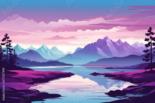 sunset in the mountains vector illustration