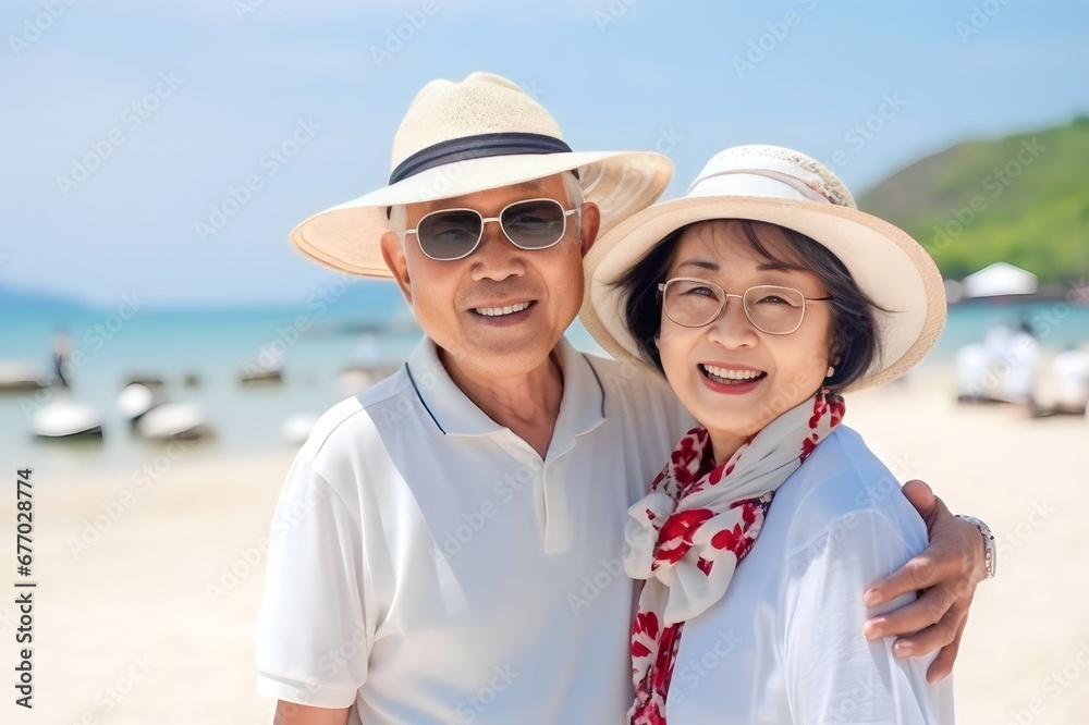 asian old couple at the beach