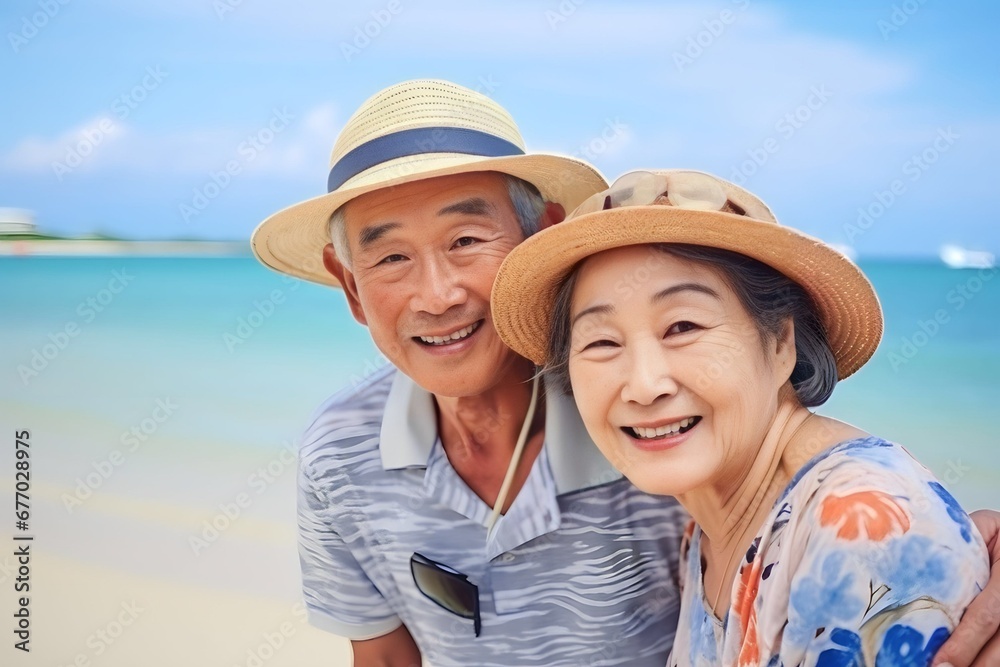 Obraz premium asian old couple at the beach