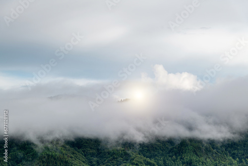 Landscape of mountain covered fog