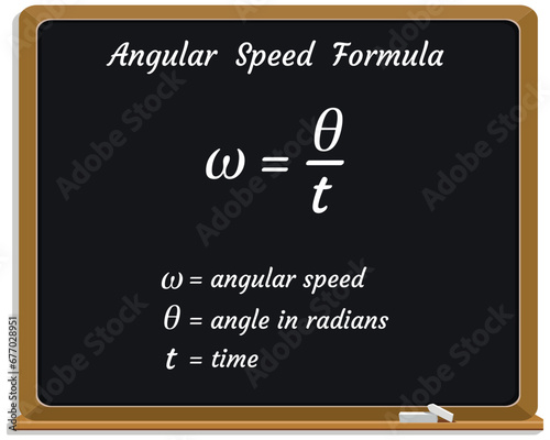 Angular Speed Formula on a black chalkboard. School. Vector illustration.