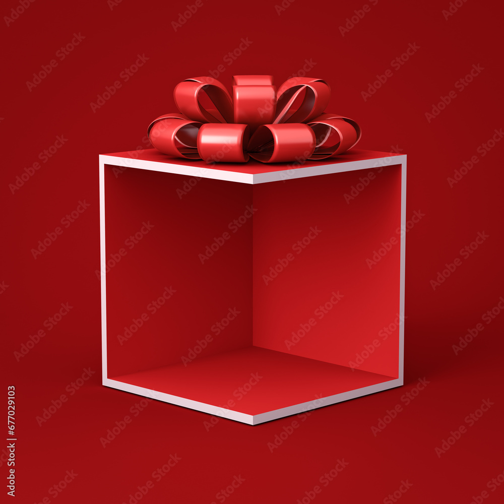 Red Ribbon Rox Design Photo & Art Print Blank display red corner gift box mockup stand with ...