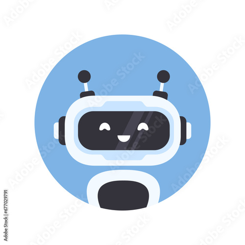 Robot chatbot icon. Online communication concept. AI assistant support. Artificial intelligence technology. Vector illustration in flat cartoon style.