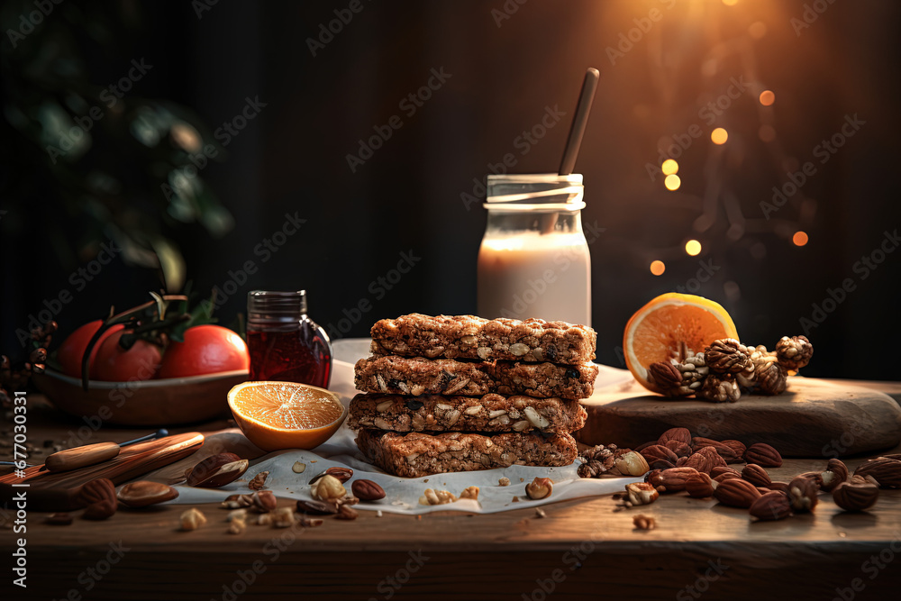 Freshly baked granola with nuts and fruit 