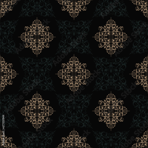 Seamless damask pattern. Ornamental background. 