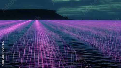 Mystic Ocean at Night: Pink and Purple Rod Net in Dark Waters