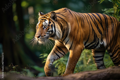 Sumatran Tiger side view in the wild