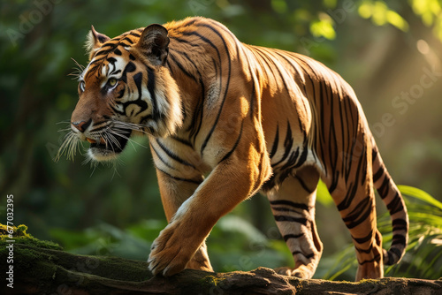 Sumatran Tiger side view in the wild