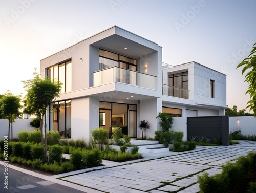 Modern house exterior color white AI generated © AmirsCraft