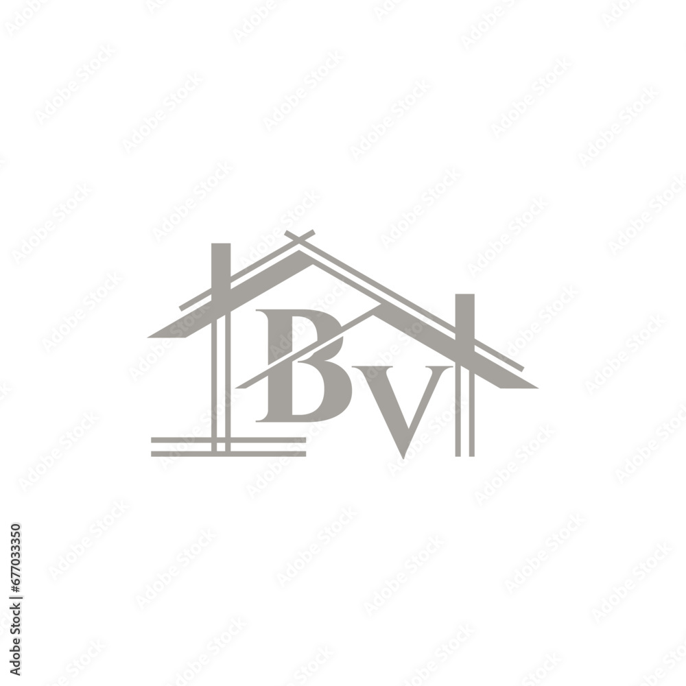 BV logo with a home form element which means a real estate company BV logo with a home form element which means a real estate company