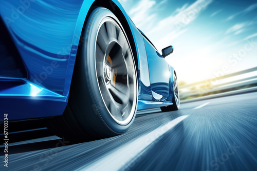 minimalistic wallpaper of a fast moving race car on the road © Uwe