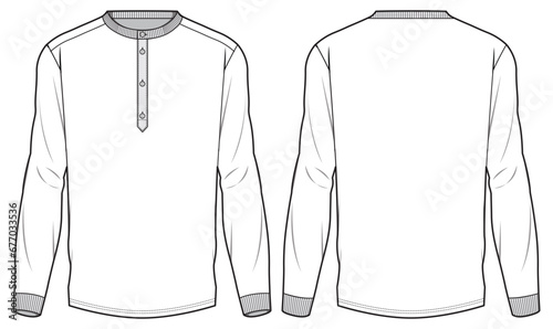Φωτογραφία Men's long sleeve Hanley neck T Shirt flat sketch fashion illustration drawing template mock up with front and back view