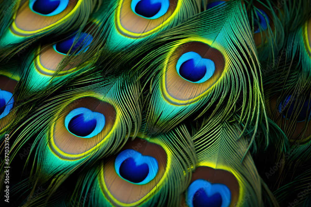 Obraz premium Close up of beautiful peacock bird feathers