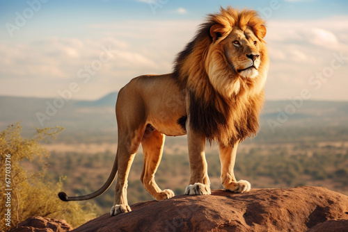 A lion standing on a rock