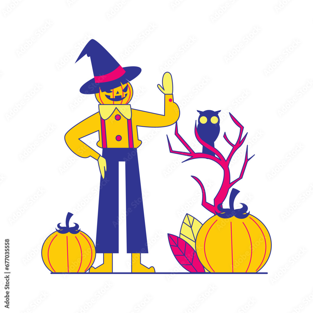 Halloween characters activity collection hand drawn flat illustration with outline