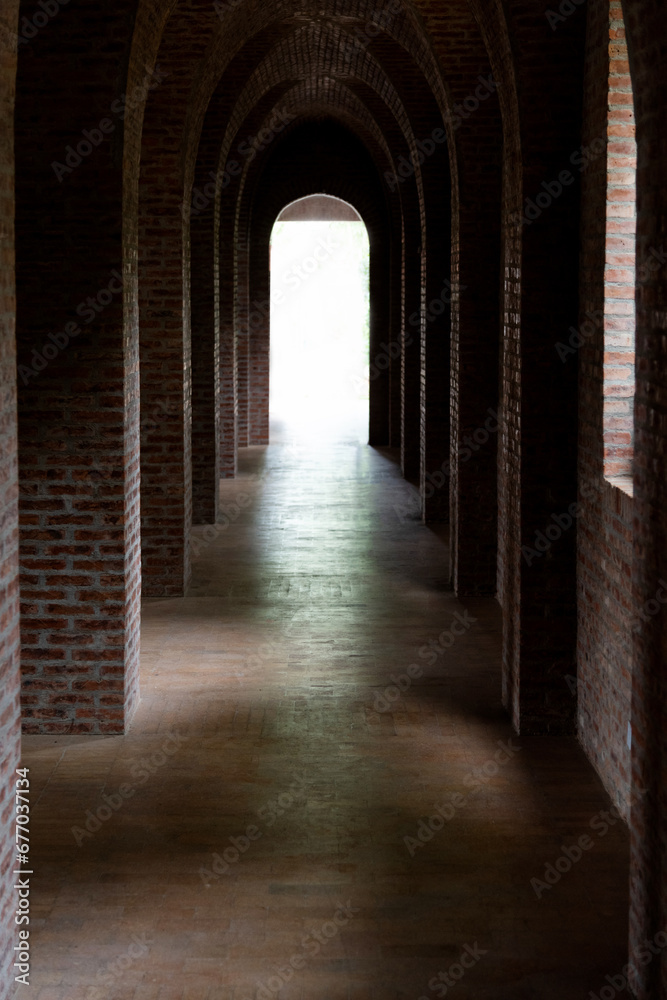 Long corridor with many columns