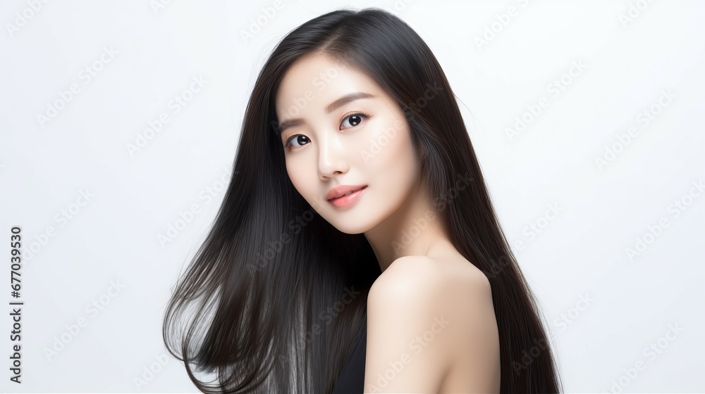 Asian girl hair product model with black hair Asian girl hair product model with black hair
