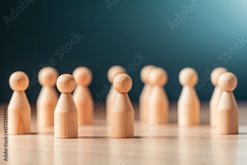 Social gatherings and group of friends line on the wooden figurines as teamwork community club and tabletop. People lifestyles and social media  Generative AI