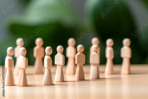 Social gatherings and group of friends line on the wooden figurines as teamwork community club and tabletop. People lifestyles and social media  Generative AI