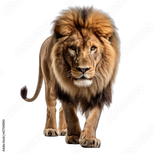 Lion Walking in Front View Isolated on Transparent or White Background  PNG