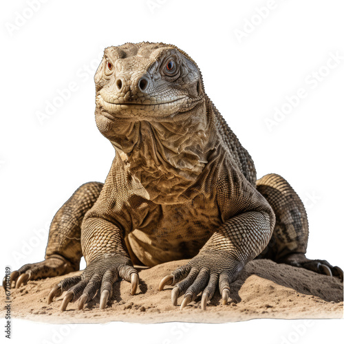 Komodo Dragon Resting Isolated on Transparent or White Background  PNG