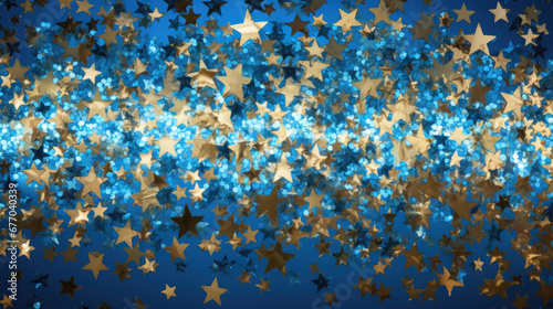 Light gold stars on a background of sparkling light blue stars created with Generative AI Technology 