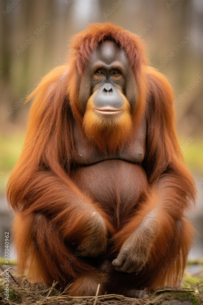 Orangutan sumatra borneo sitting isolated on a white background Orangutan sumatra borneo sitting isolated on a white background
