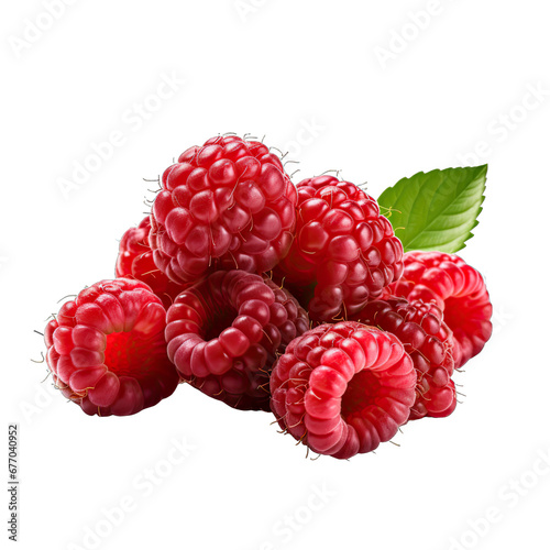 Fresh Raspberries in a Pile Isolated on Transparent or White Background, PNG