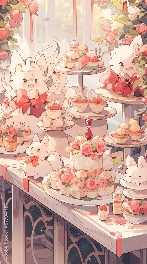 A table full of tea desserts and sweets, ai generated